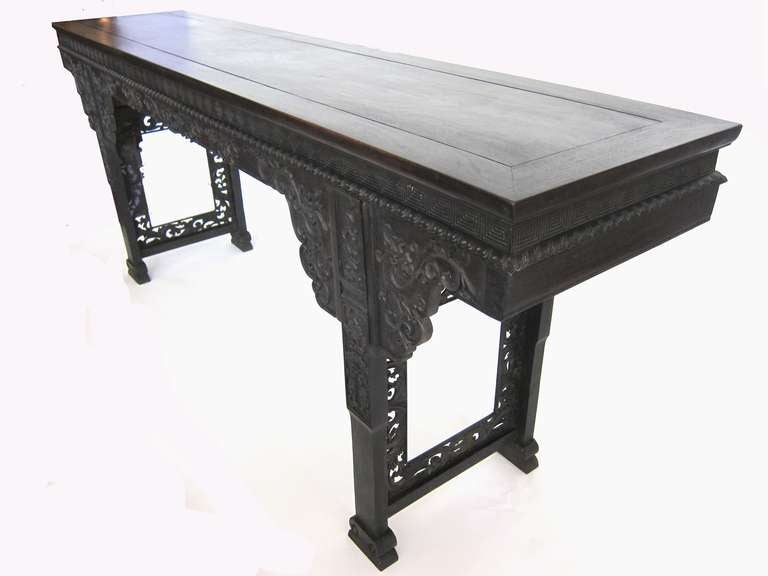 Well crafted Atlar Table made from RARE and sought-after ZITAN hardwood.  ZITAN is extinct wood. With beautifully hand carved dragon motifs and picture framed legs. Outstanding workmanship.