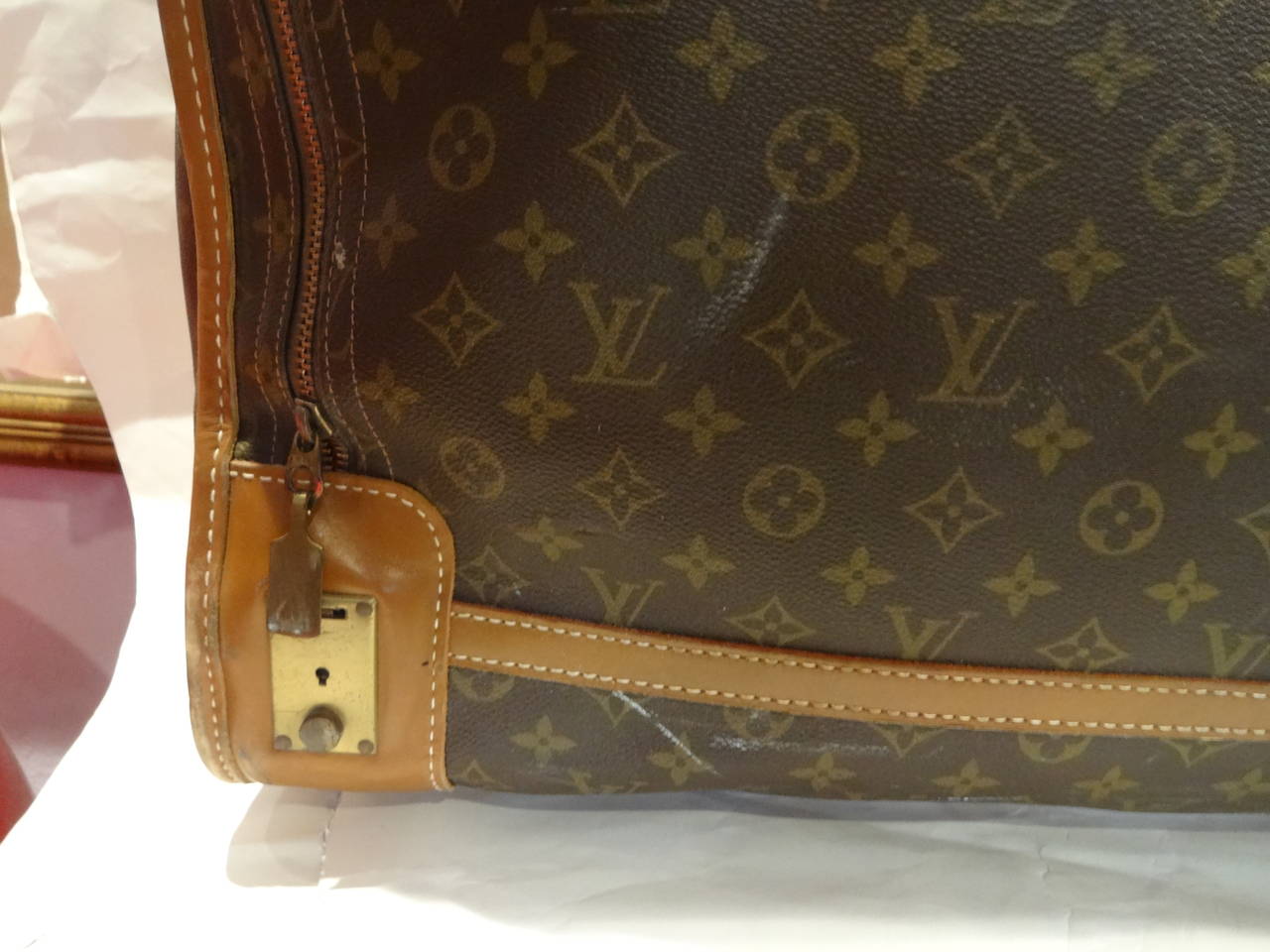 French Vintage Louis Vuitton Leather Suitcase/Luggage