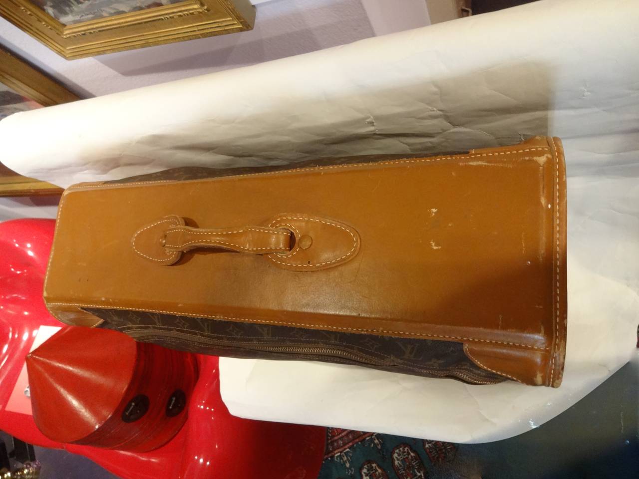 Vintage Louis Vuitton Leather Suitcase/Luggage In Good Condition In Sarasota, FL