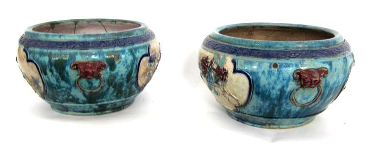 20th Century Pair of Chinese Planters with Floral Designs