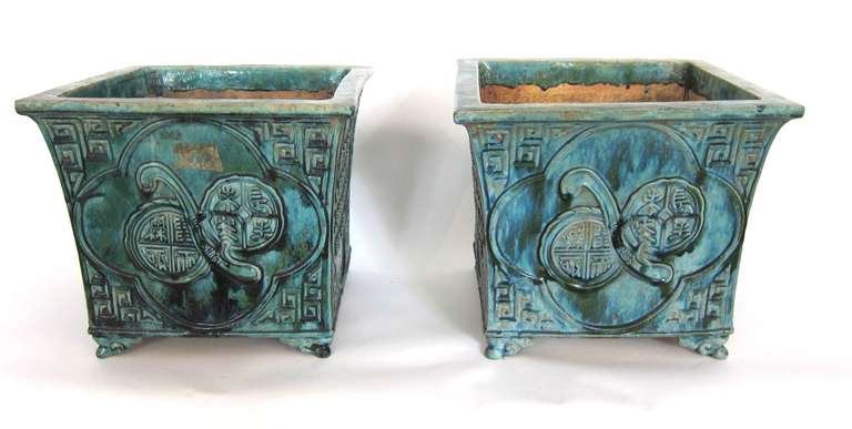 Pair of 19th Century Chinese Turquoise / Green Planters 1