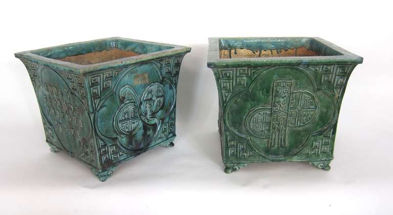 Pair of 19th Century Chinese Turquoise / Green Planters 2