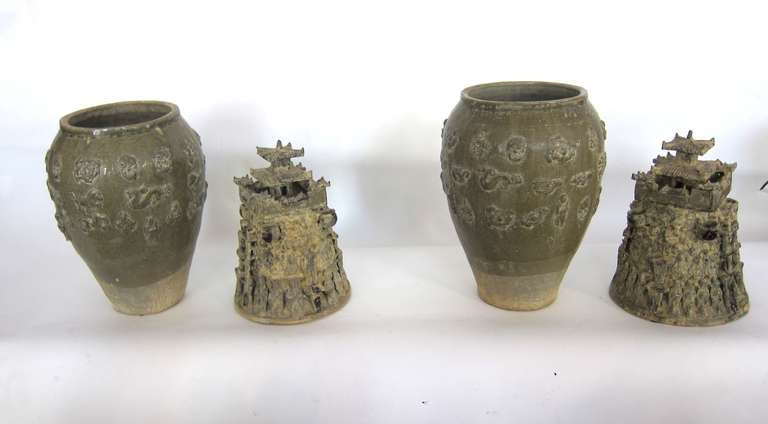 Ceramic Pair Of Rare Han Dynasty Chinese Urns