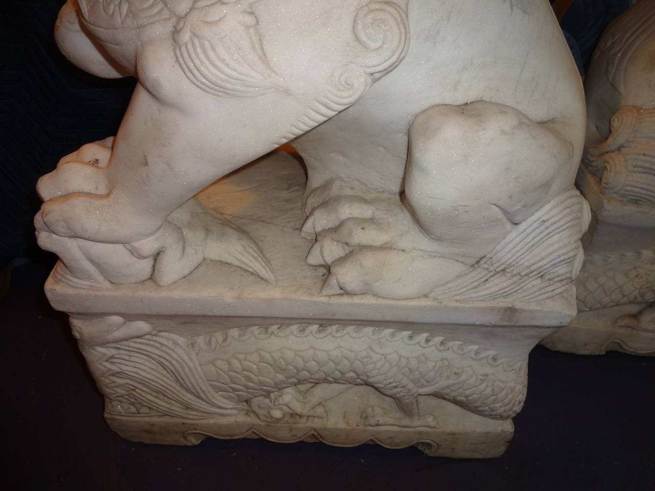Pair of Chinese White Marble Foo Dogs, circa 1870 In Excellent Condition In Sarasota, FL