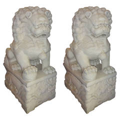 Pair of Chinese White Marble Foo Dogs, circa 1870