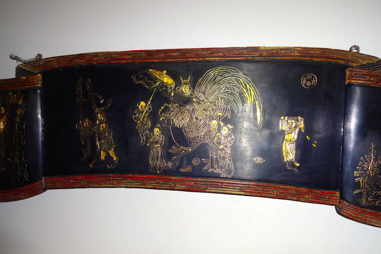 Antique Chinese Lacquered Panel In Excellent Condition In Sarasota, FL