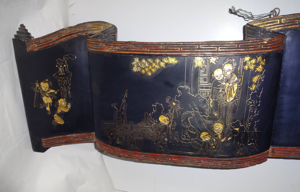 19th Century Antique Chinese Lacquered Panel