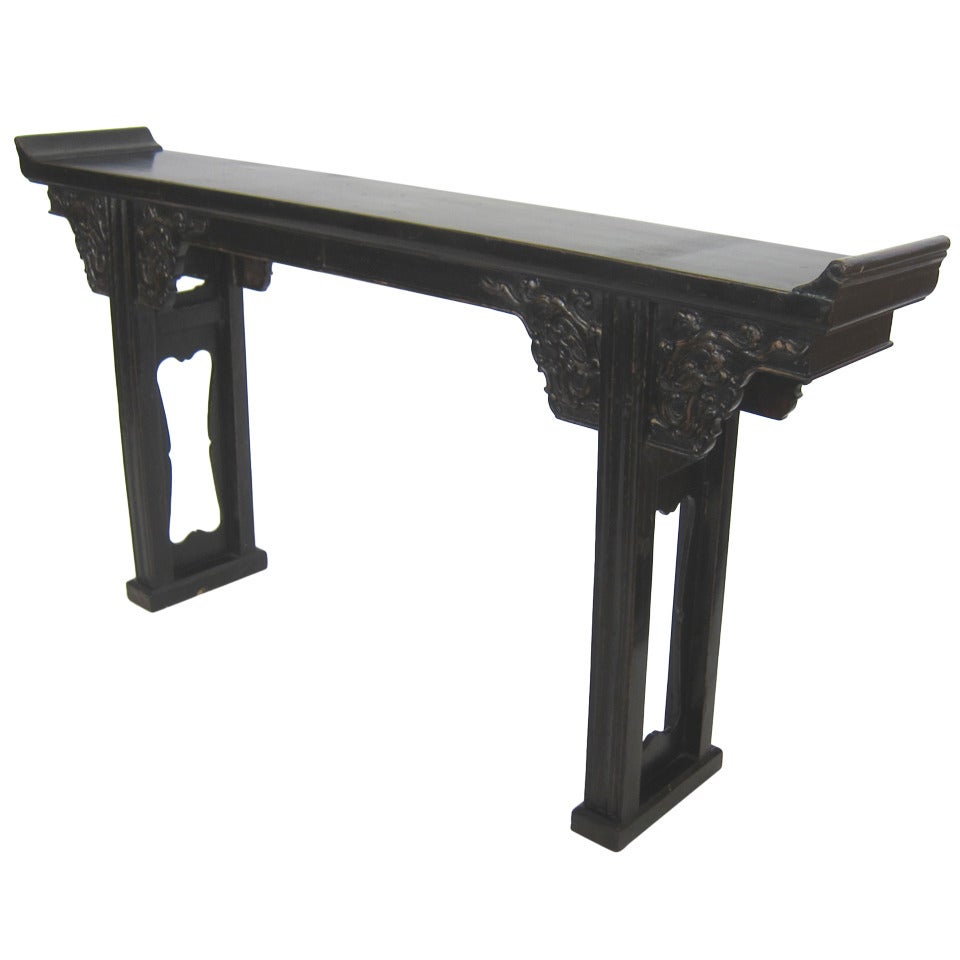 Carved Black Lacquer Chinese Altar Table
