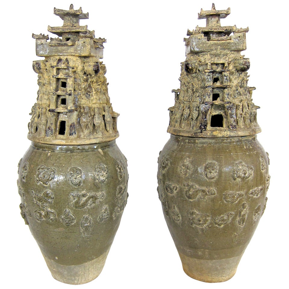 Pair Of Rare Han Dynasty Chinese Urns