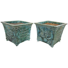 Pair of 19th Century Chinese Turquoise / Green Planters