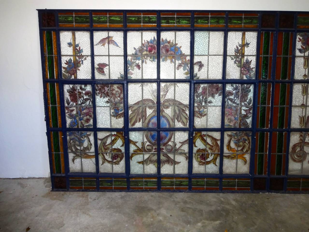 Stain Glass Window Wall Unit W/Doors For Sale at 1stdibs