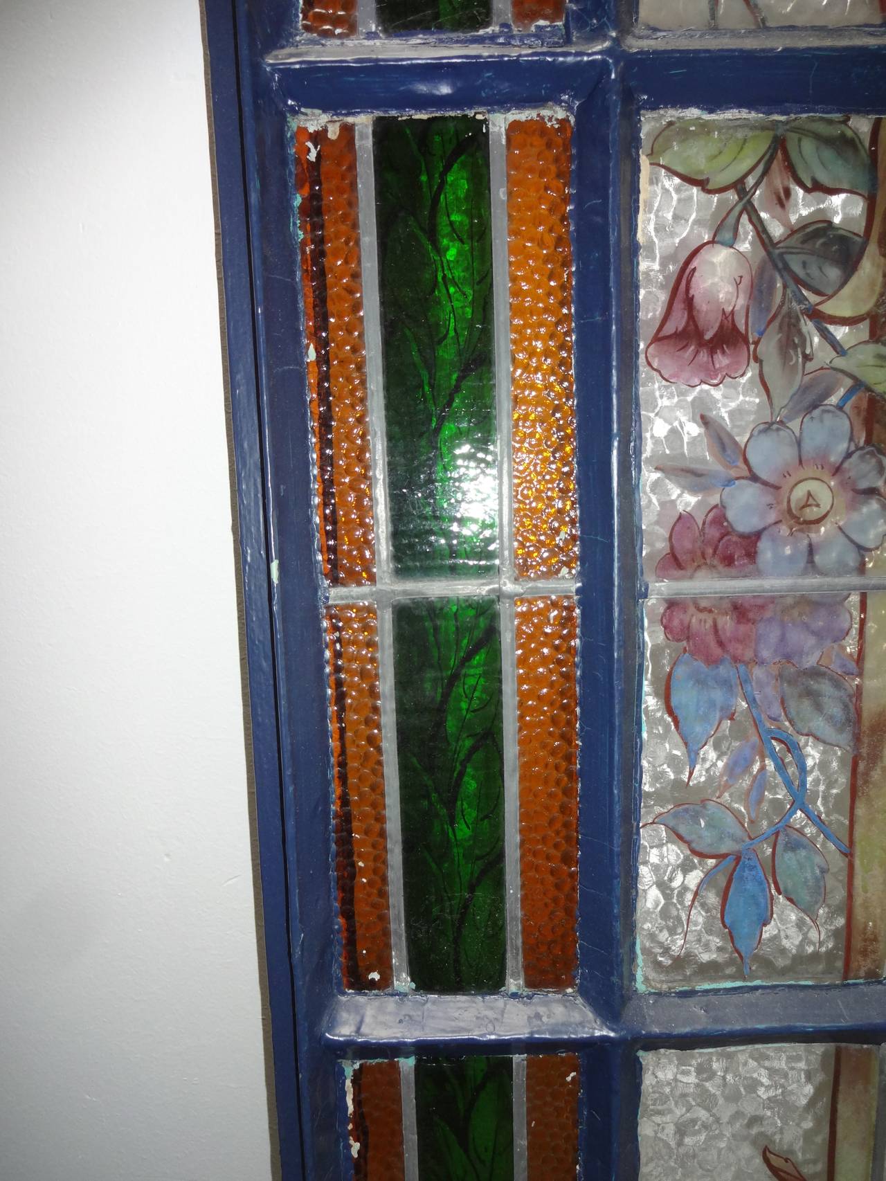 Stain Glass Window Wall Unit W/Doors For Sale at 1stdibs