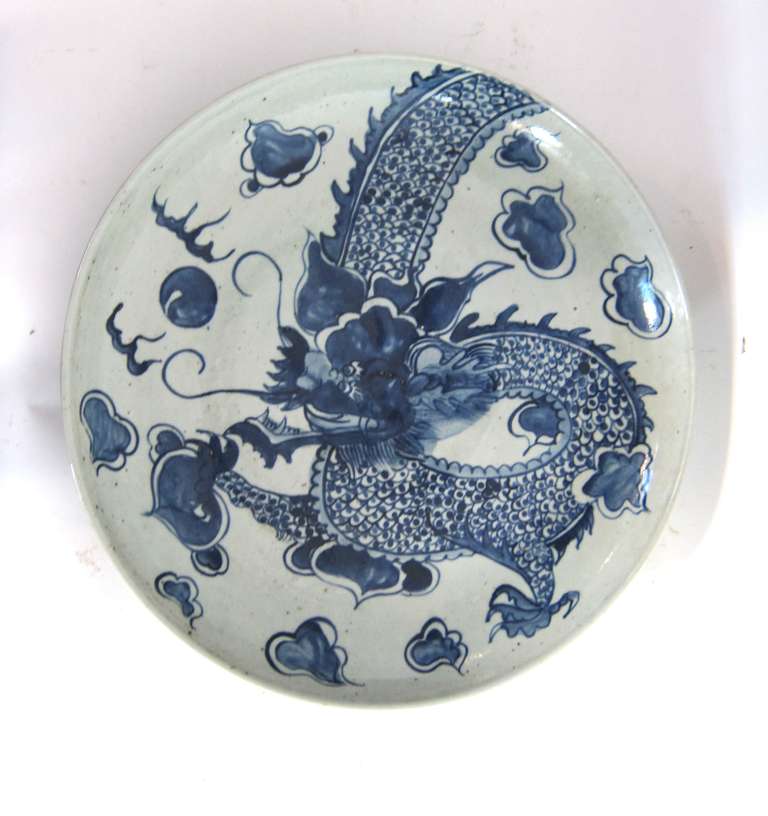 Large 19th Century Chinese Blue and White Dragon Charger/Plate