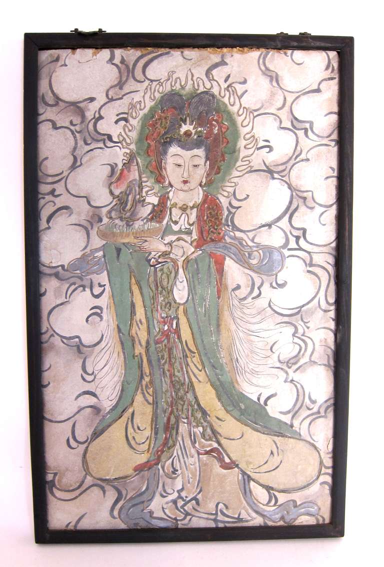 A Very Important Ming Dynasty Chinese Fresco Tryptic Paintings In Excellent Condition In Sarasota, FL
