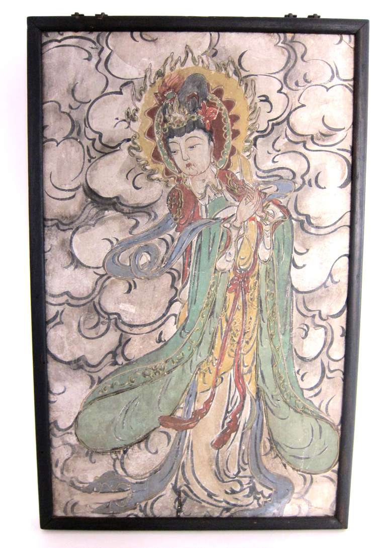 A Very Important Ming Dynasty Chinese Fresco Tryptic Paintings 1