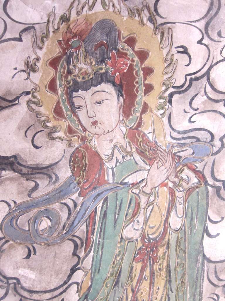 A Very Important Ming Dynasty Chinese Fresco Tryptic Paintings 2