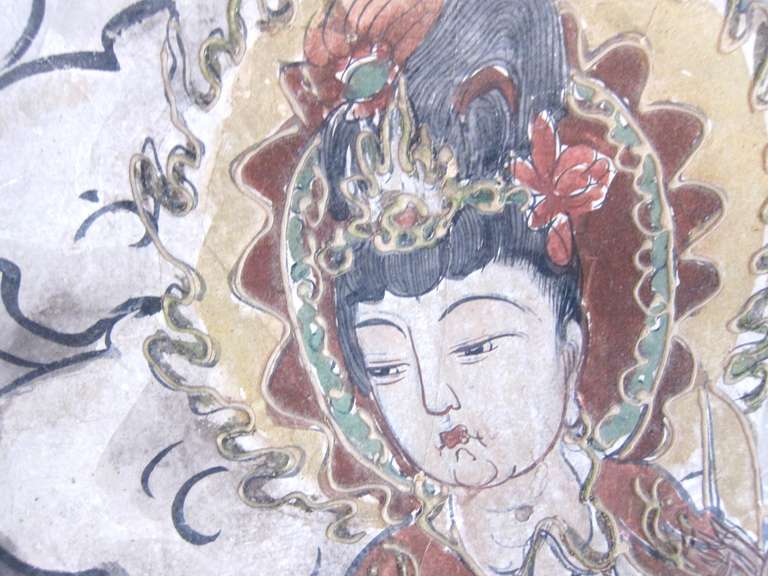 A Very Important Ming Dynasty Chinese Fresco Tryptic Paintings 3