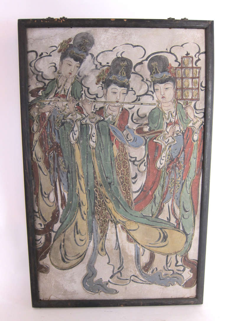 A Very Important Ming Dynasty Chinese Fresco Tryptic Paintings 4