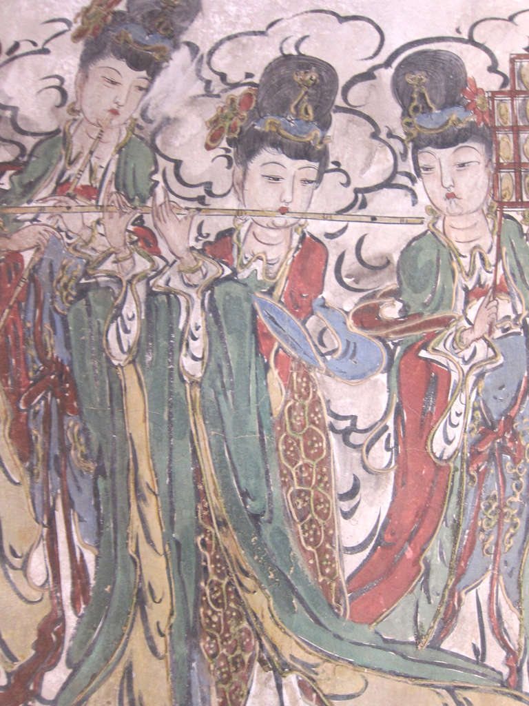 A Very Important Ming Dynasty Chinese Fresco Tryptic Paintings 5