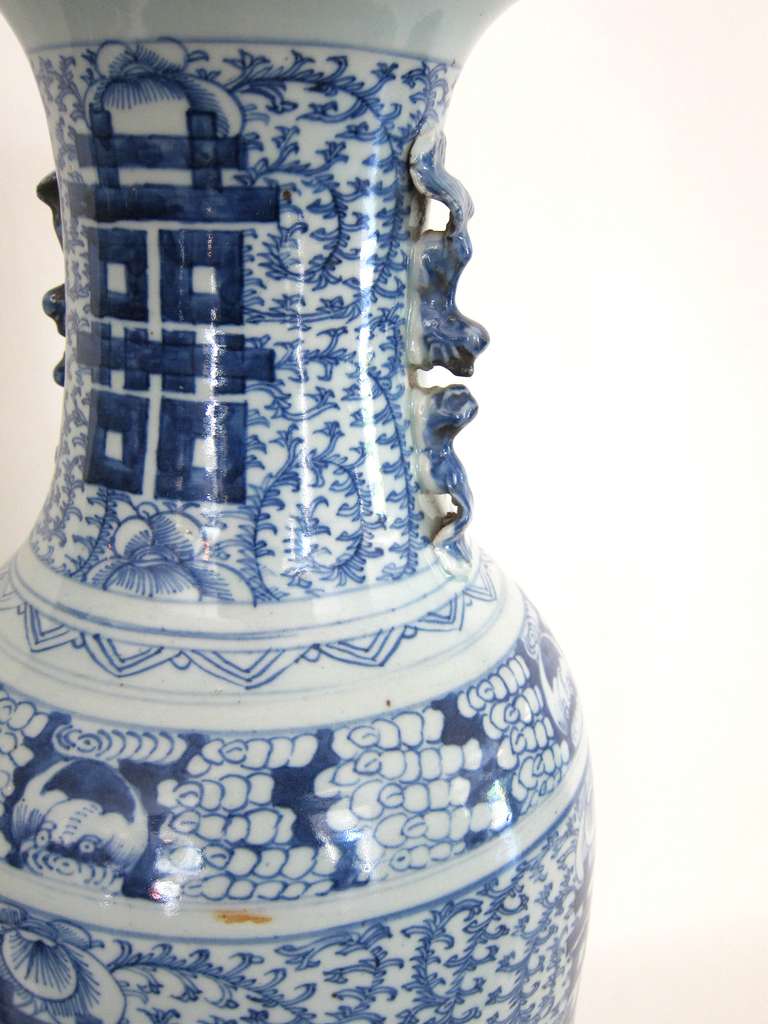 A Large Pair of Chinese Blue and White Vases with the Double Happiness Symbol 3