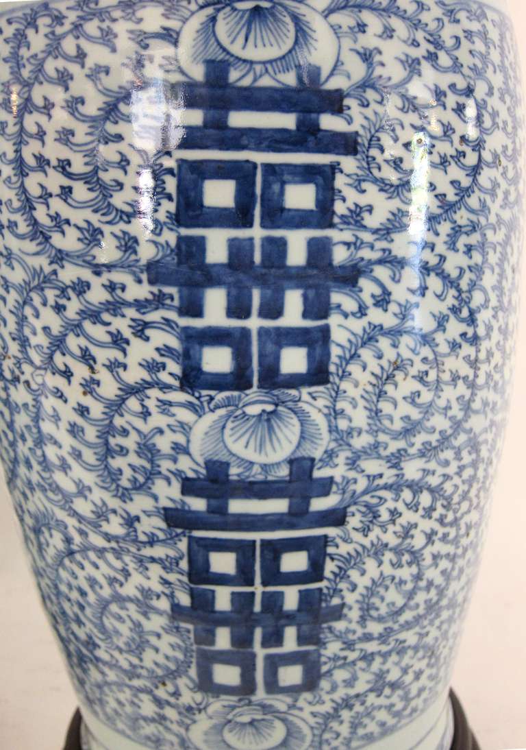 A Large Pair of Chinese Blue and White Vases with the Double Happiness Symbol 4