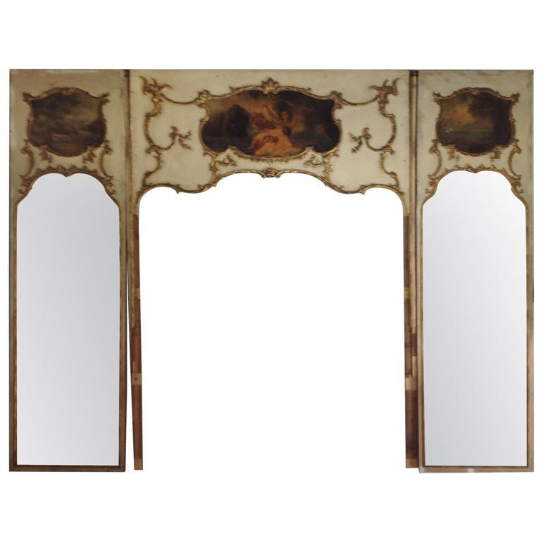 Very Tall French Trumeau Three Piece Wall Mirror Panel With Sconces For  Sale at 1stDibs