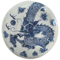 Large 19th Century Chinese Blue and White Dragon Charger/Plate