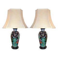 Pair of Chinese Famille Noire Lamps