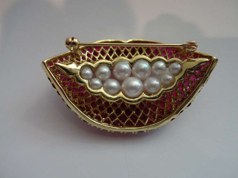20th Century Dali Rubies & Pearls Lips Brooch / Pin