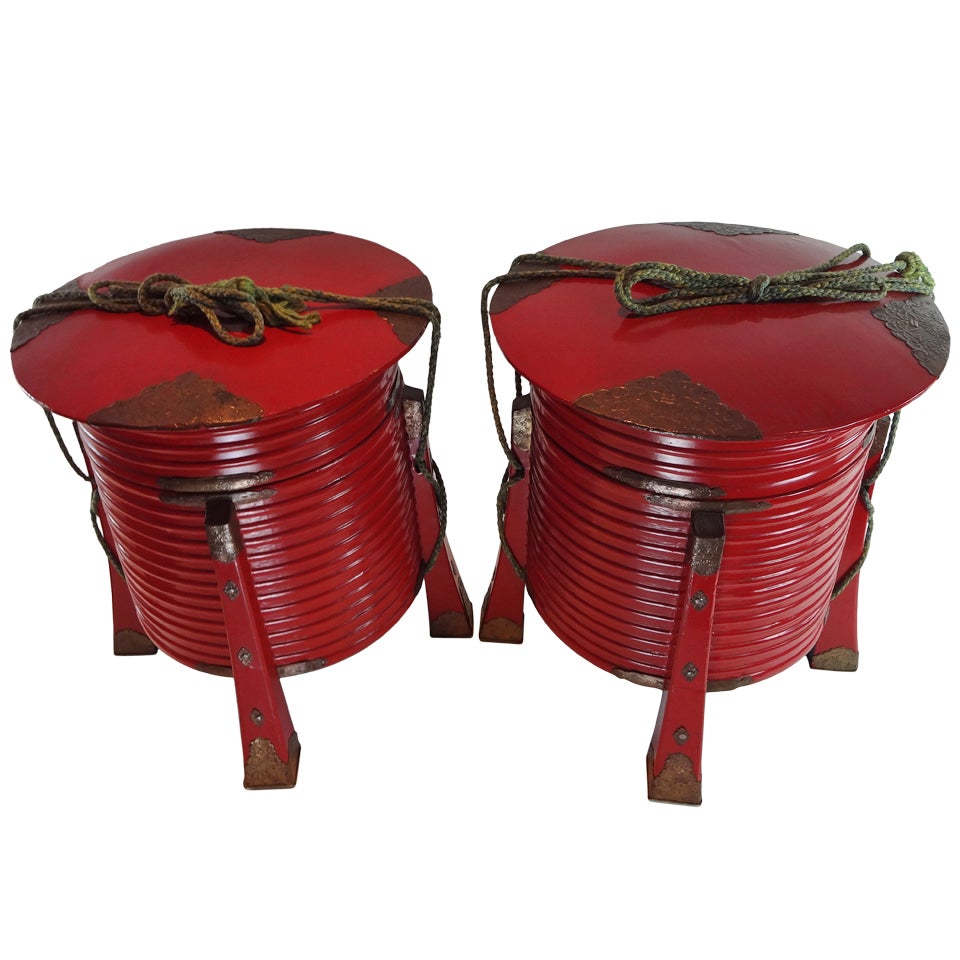 Pair Of Japanese Hakko Bako Food Boxes