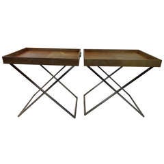 Pair of Mid-Century Adjustible Parchment Tray Tables