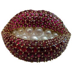 Dali Rubies & Pearls Lips Brooch / Pin