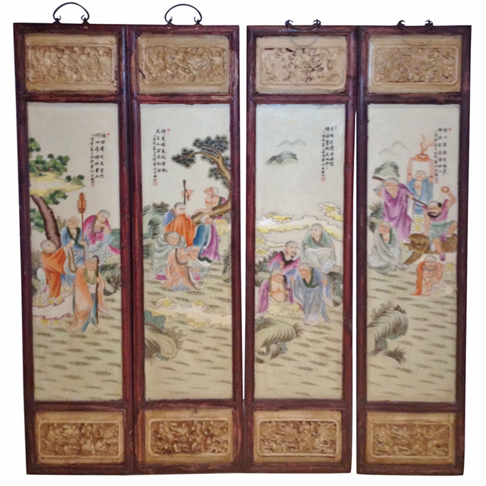 Set Of 4 Chinese Porcelain Wall Panels