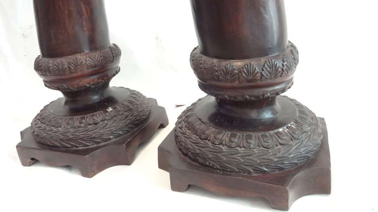20th Century Pair of Bronze Tusks Statues on Stands