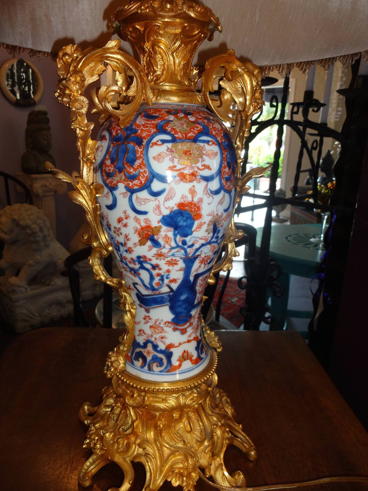 Pair Imari and French Bronze Dore Ormolu Lamps