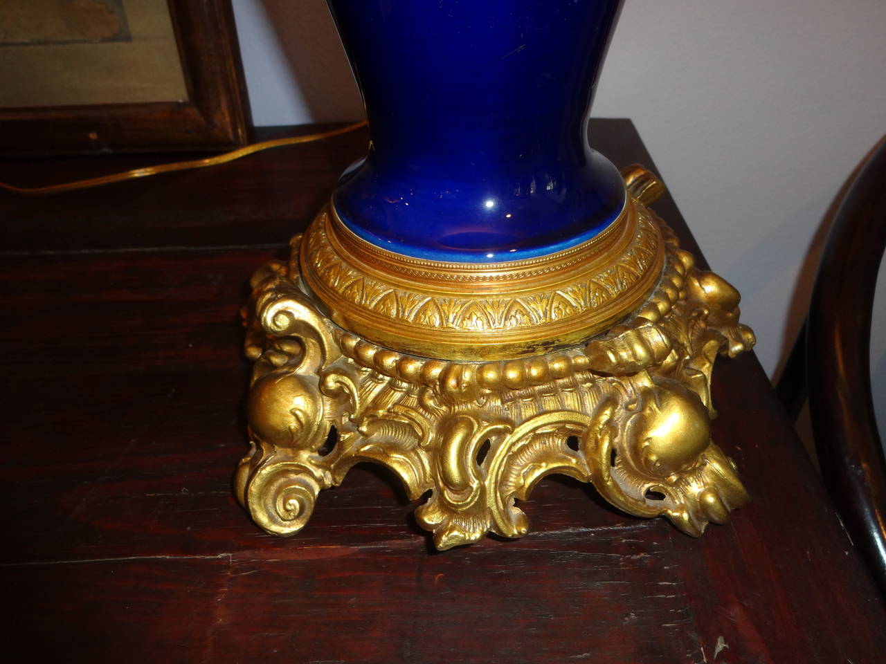 Pair of Extra Large Cobalt Blue Ormolu Lamps
