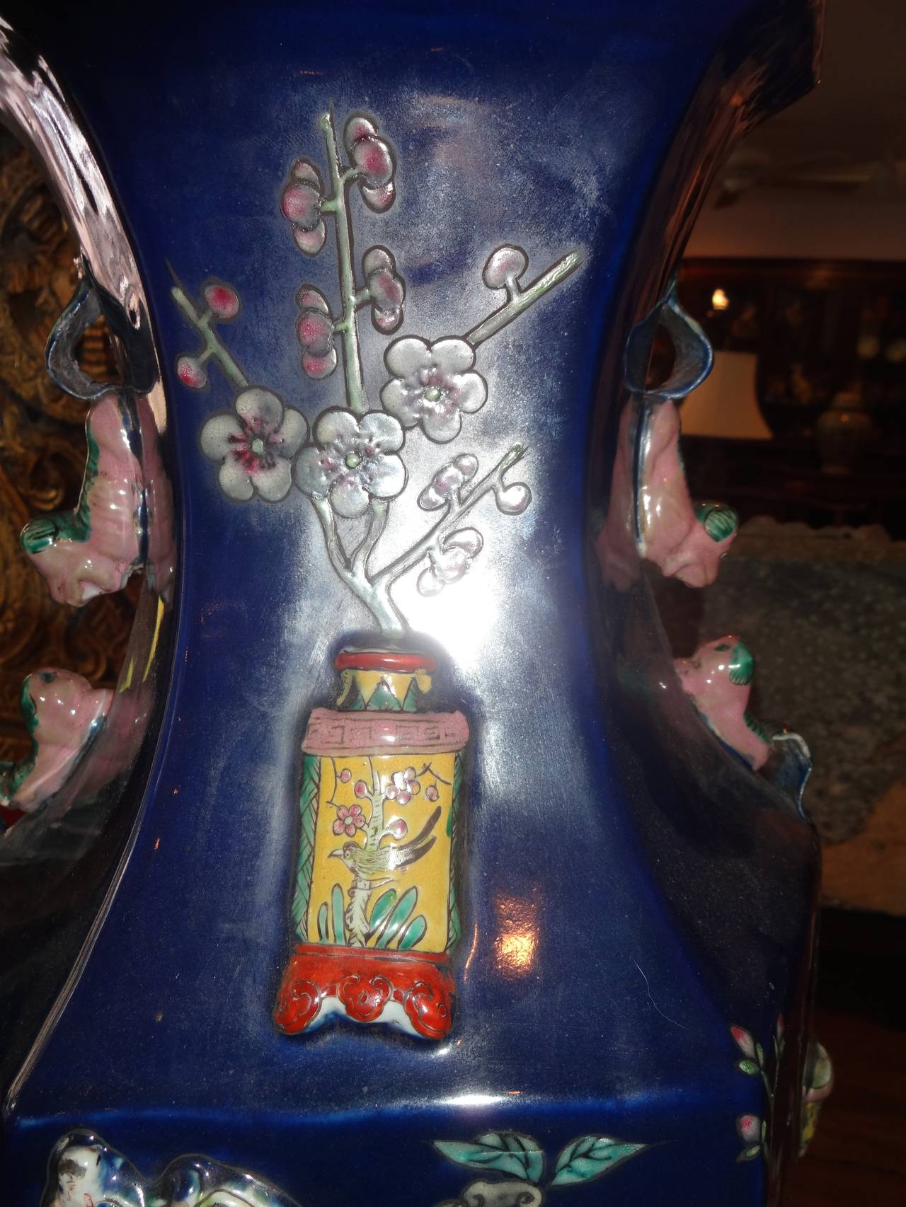 Pair of Chinese Qianlong marked Blue Vases 2