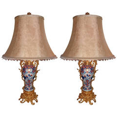 Pair Imari and French Bronze Dore Ormolu Lamps