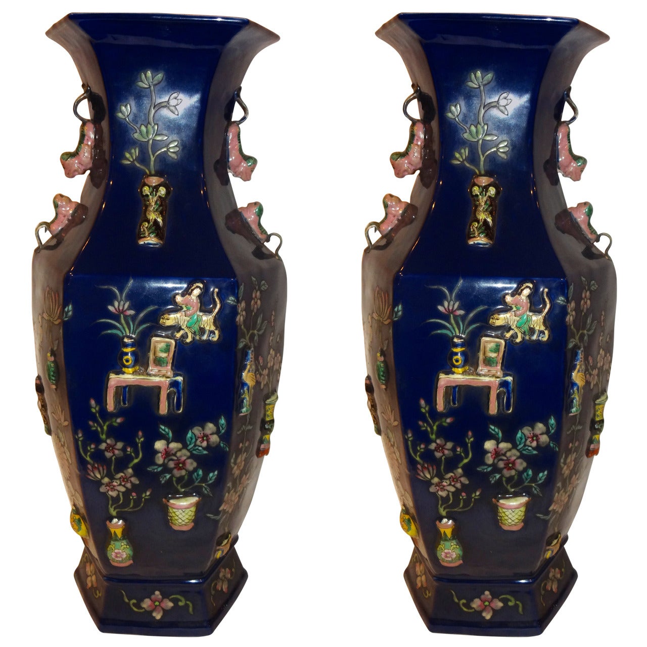 Pair of Chinese Qianlong marked Blue Vases