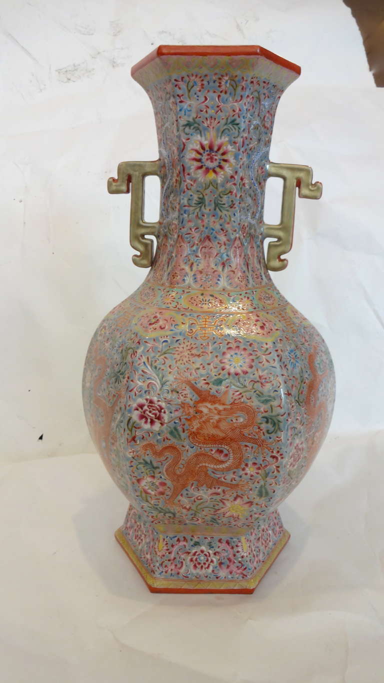 19th Century Chinese Famille Rose Dragon Vase