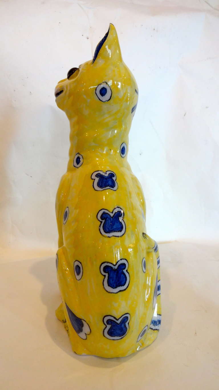 French Signed Galle Faience Cat