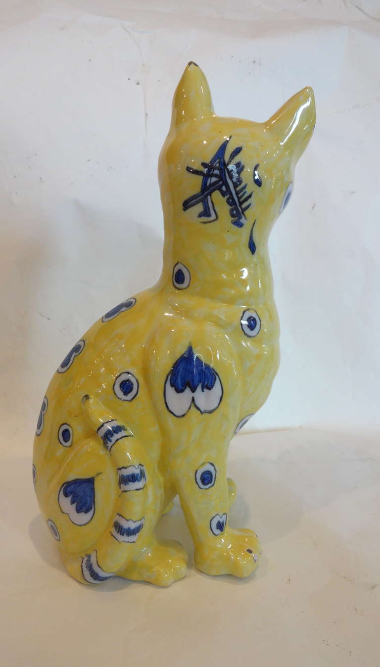 Signed Galle Faience Cat In Excellent Condition In Sarasota, FL