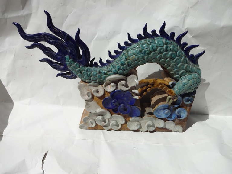 20th Century Pair Of Dragon Roof Tiles Statues