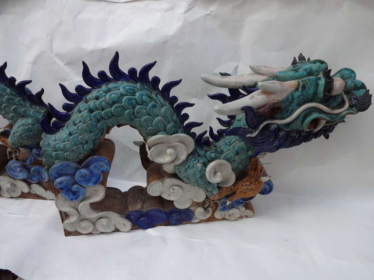 Pair Of Dragon Roof Tiles Statues 1