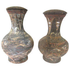 Pair of Han Dynasty Painted Jars with Lids Pair of Han Dynasty Painted Jars with Lids