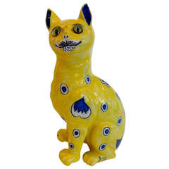 Signed Galle Faience Cat