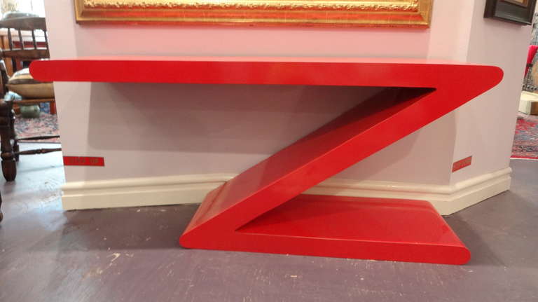Contemporary "Z" Form Red Lacquer Console Table