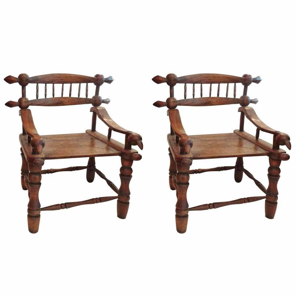 Pair African Arm Chairs