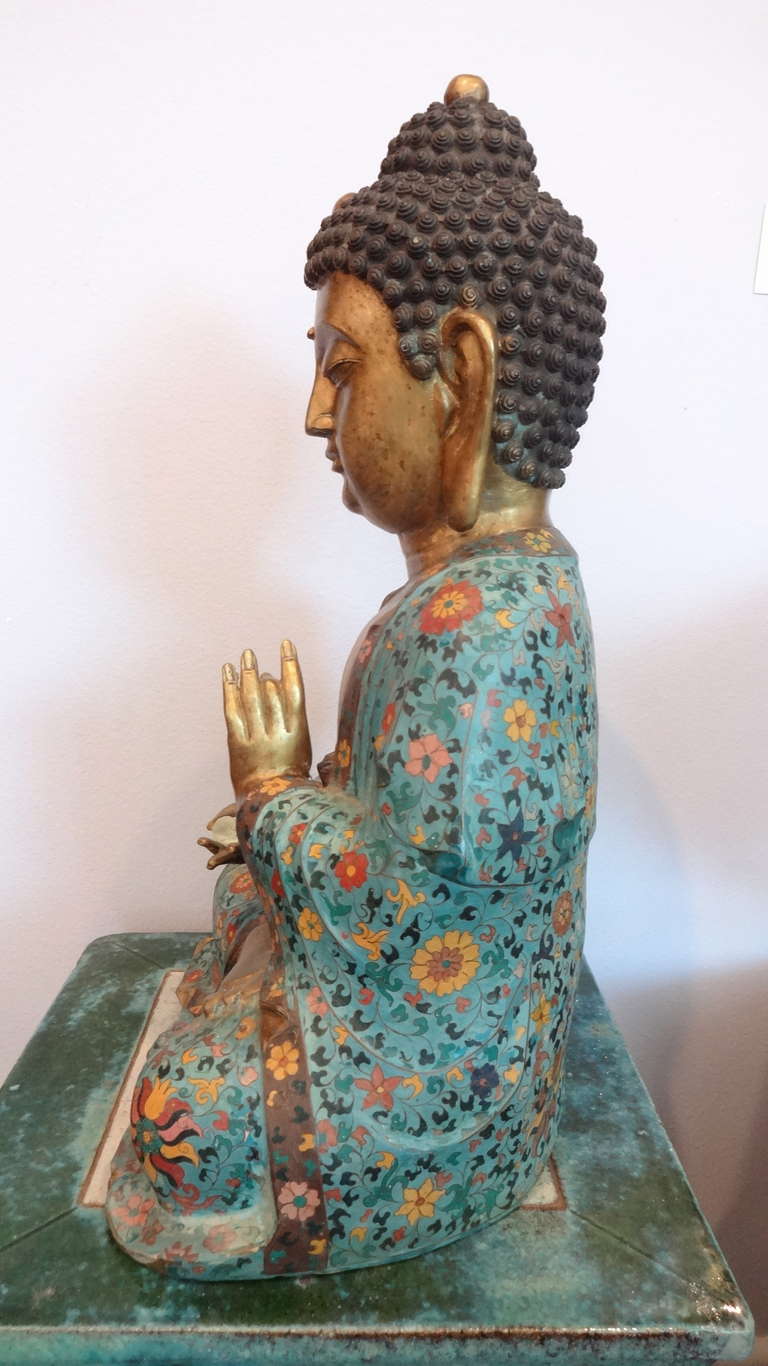 Chinese Cloisonné Seated Buddha In Excellent Condition In Sarasota, FL