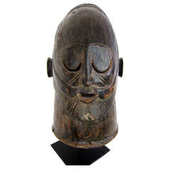 Rare Wooden African Helmet Mask from Mende Sande Society Tribe